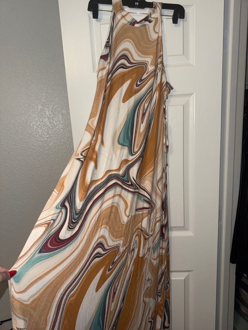 Marbled Halter Maxi Dress in Mustard, Teal & Burgundy